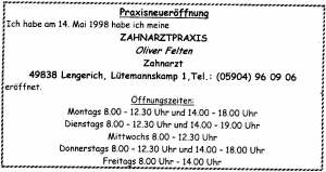 Quelle: Informationsblatt der Samtgemeinde Lengerich - Nr. 244, Lengerich Juni 1998